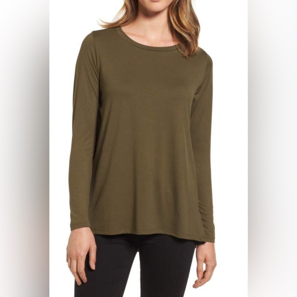 Bobeau Nordstrom Olive Green Women's Long Sleeve Top